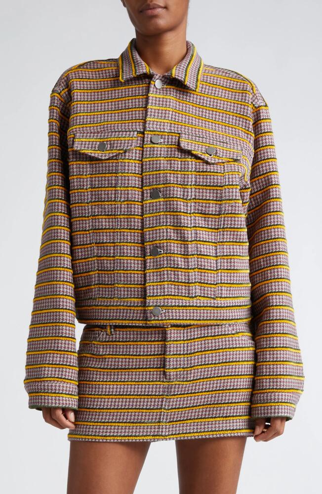 K. NGSLEY Gender Inclusive Chenille Stripe Trucker Jacket in Brown Multi Cover