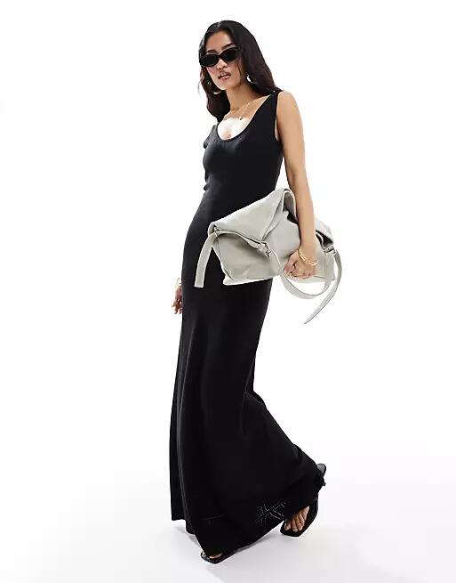 4th & Reckless knit pointelle scoop neck maxi dress in black Cover