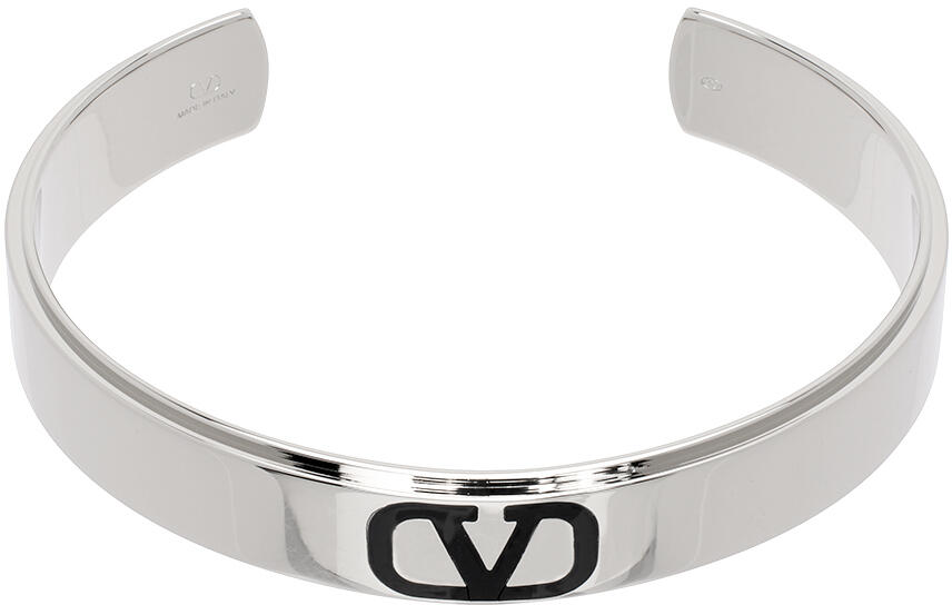 Valentino Garavani Silver & Black VLogo Signature Cuff Bracelet Cover