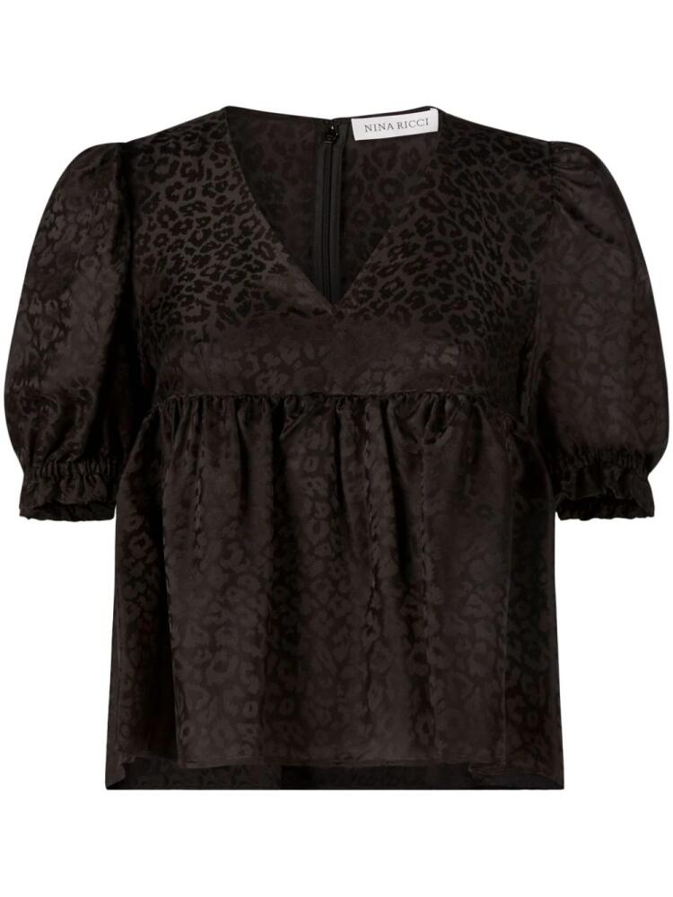 Nina Ricci leopard-jacquard babydoll blouse - Black Cover