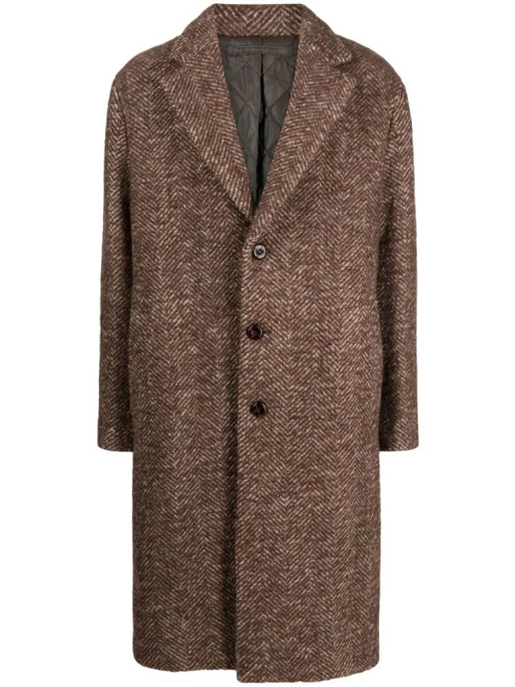 Man On The Boon. brushed herringbone single-breasted coat - Brown Cover