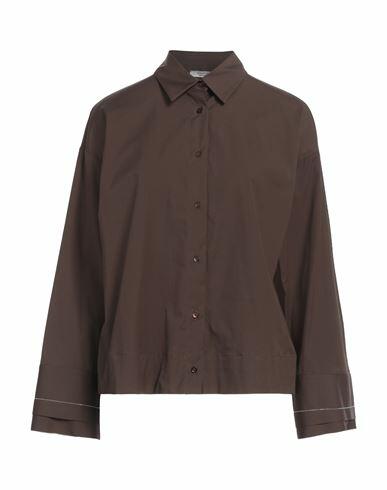 Peserico Woman Shirt Dark brown Cotton, Elastane Cover