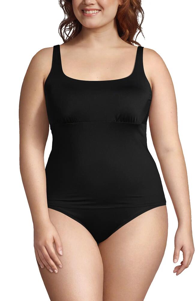 Lands' End Plus Size Chlorine Resistant Square Neck Underwire Tankini Swimsuit Top in Black Cover