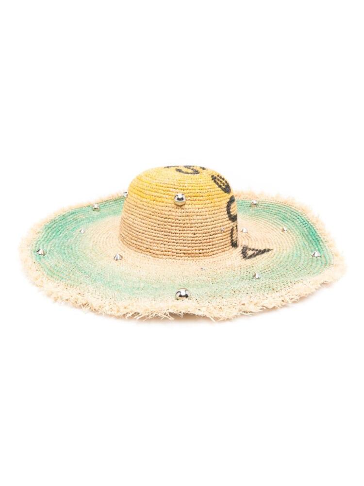 Acne Studios logo-print raffia hat - Neutrals Cover