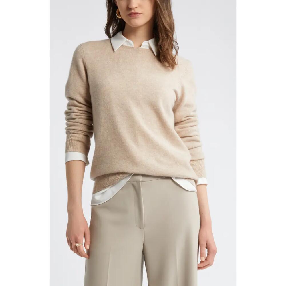 Nordstrom Crewneck Cashmere Sweater in Tan Doeskin Heather Cover