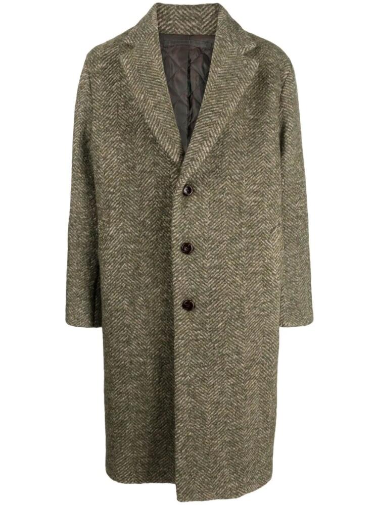 Man On The Boon. brushed herringbone single-breasted coat - Blue Cover