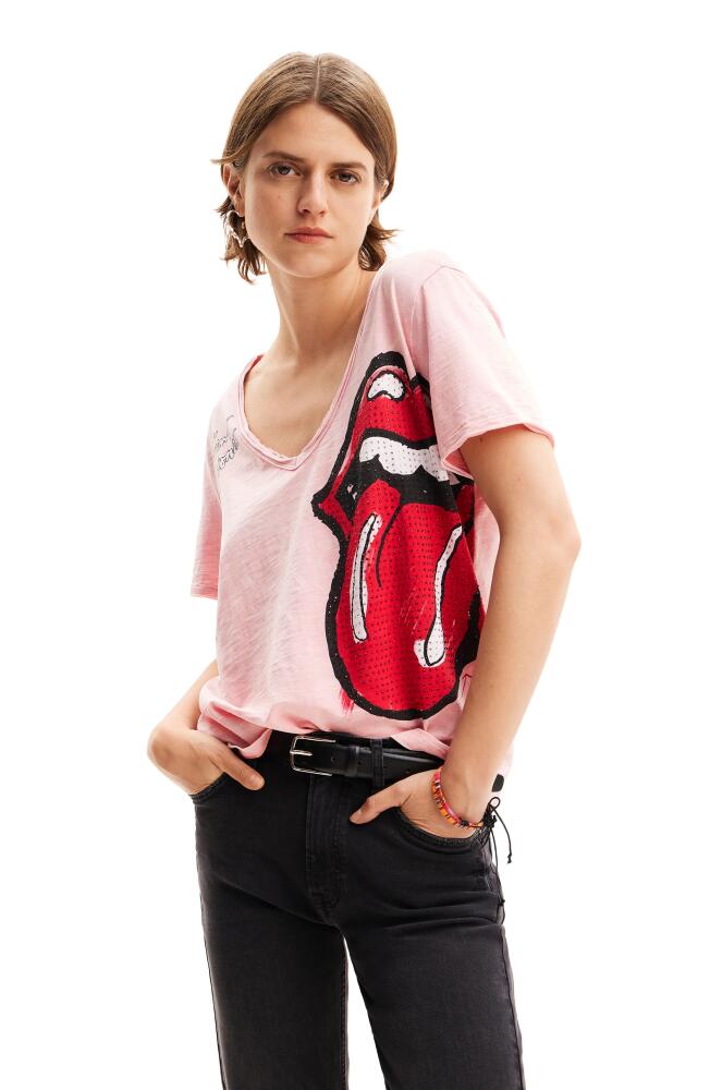 Desigual The Rolling Stones Rhinestone T-Shirt in Red Cover