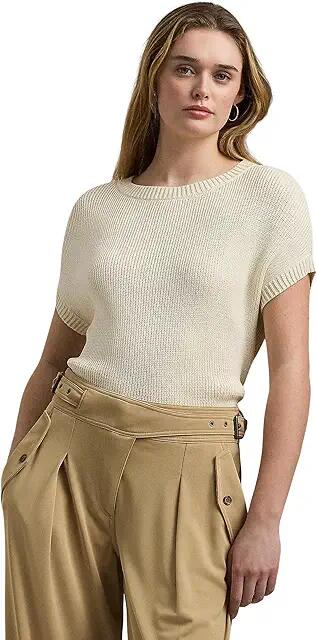 Lauren Ralph Lauren Petite Rib-Knit Short-Sleeve Sweater (Mascarpone Cream) Women's Clothing Cover