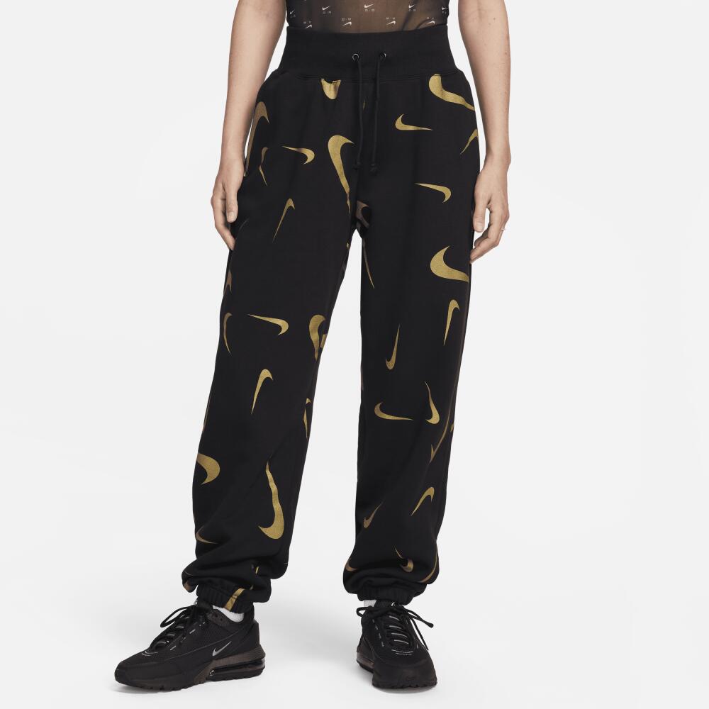 Women's Nike Sportswear High-Waisted Fleece Printed Jogger Pants in Black Cover