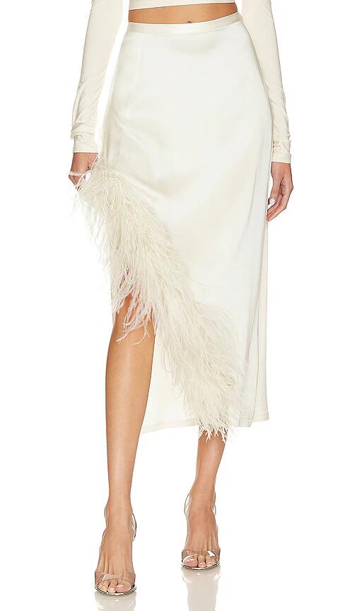 Lapointe Satin Asymmetric Midi Skirt With Ostrich in Cream Cover