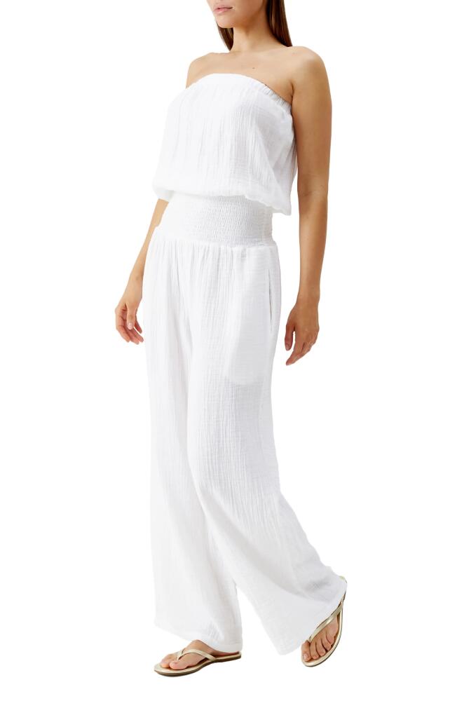 Melissa Odabash Naomi Strapless Cotton Gauze Cover-Up Jumpsuit in White Cover