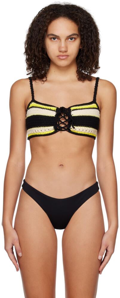 GANNI Black & Yellow Self-Tie Bikini Top Cover