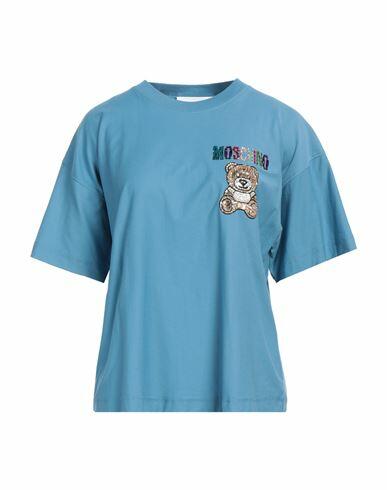 Moschino Woman T-shirt Light blue Cotton, Polyester, Acrylic Resin, Glass Cover