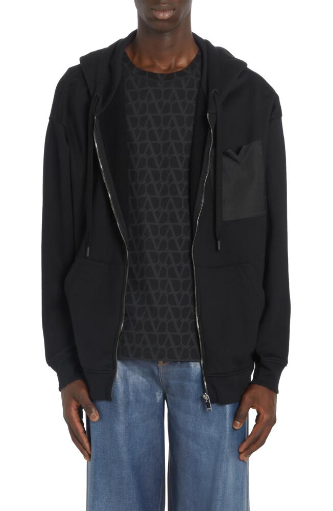 Valentino Logo Detail Jersey Zip Hoodie in Nero Cover