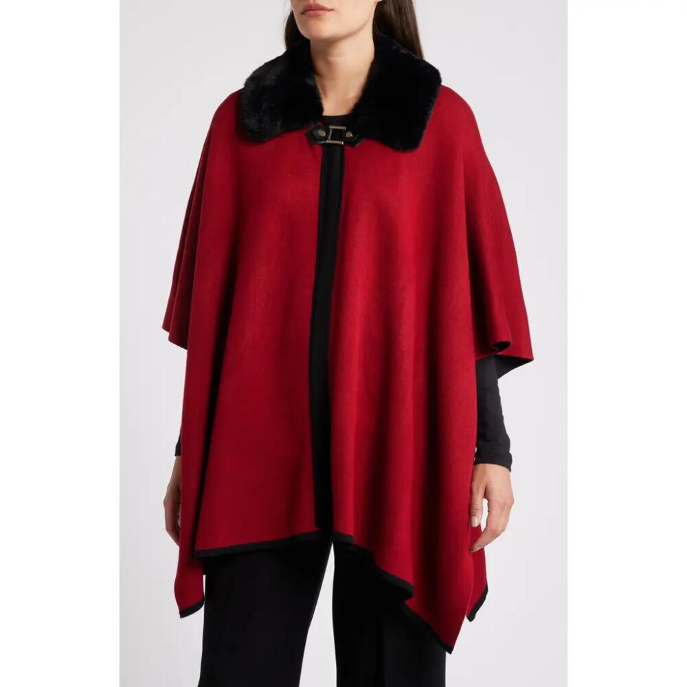 Anne Klein Faux Fur Collar Poncho in Titian Red/Anne Black Cover