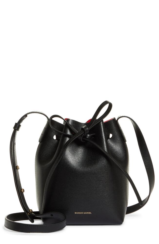 Mansur Gavriel Mini Leather Bucket Bag in Black/Flamma Cover