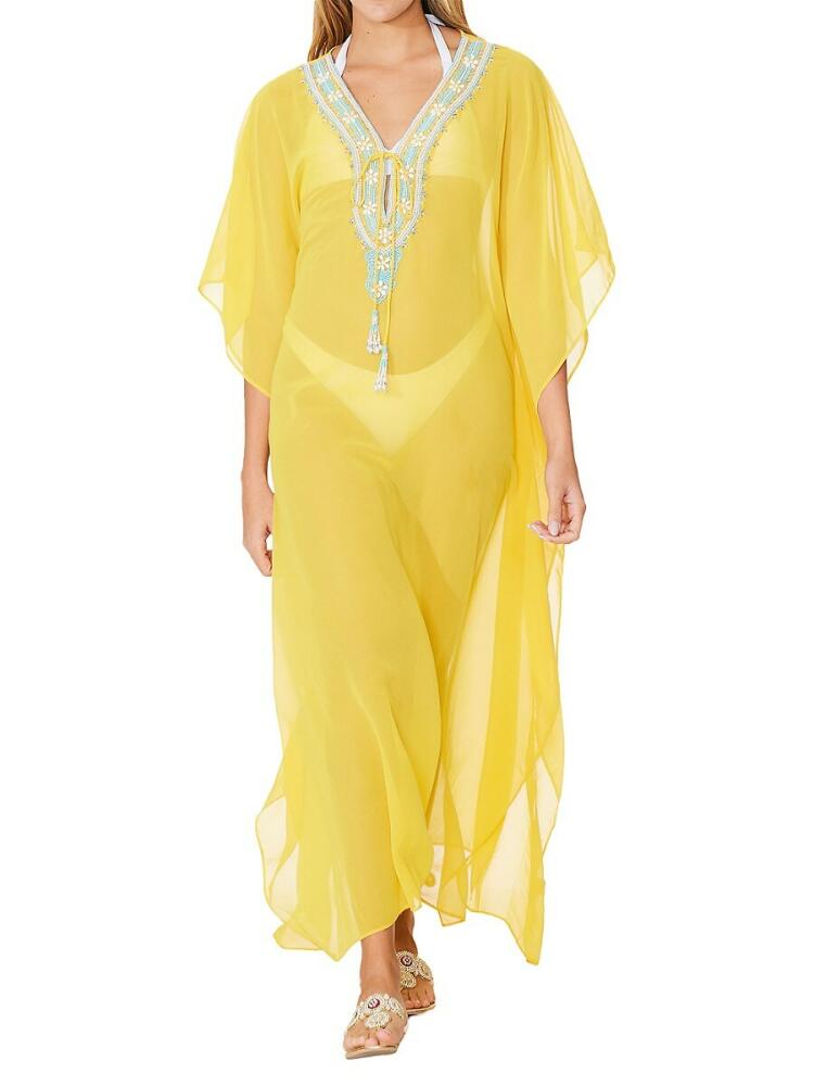 Ranee's Women's Beaded Maxi Kaftan Coverup - Yellow Cover