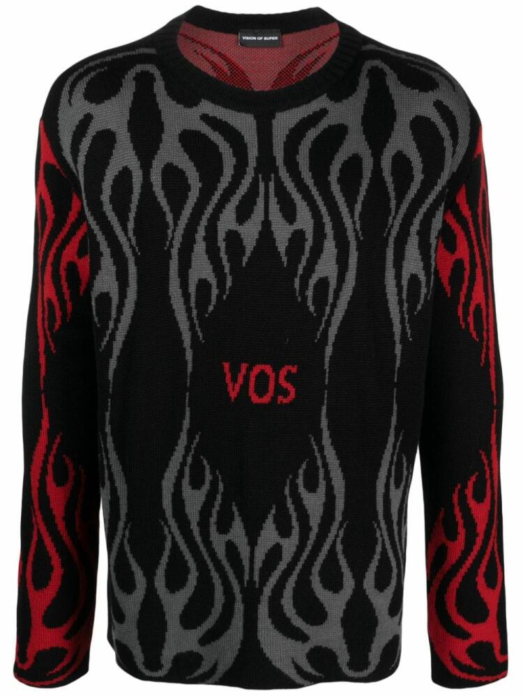 Vision Of Super Tribal Flames patterned-intarsia jumper - Black Cover