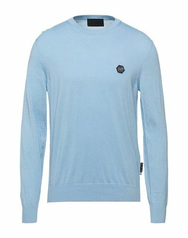 Philipp Plein Man Sweater Sky blue Cotton Cover