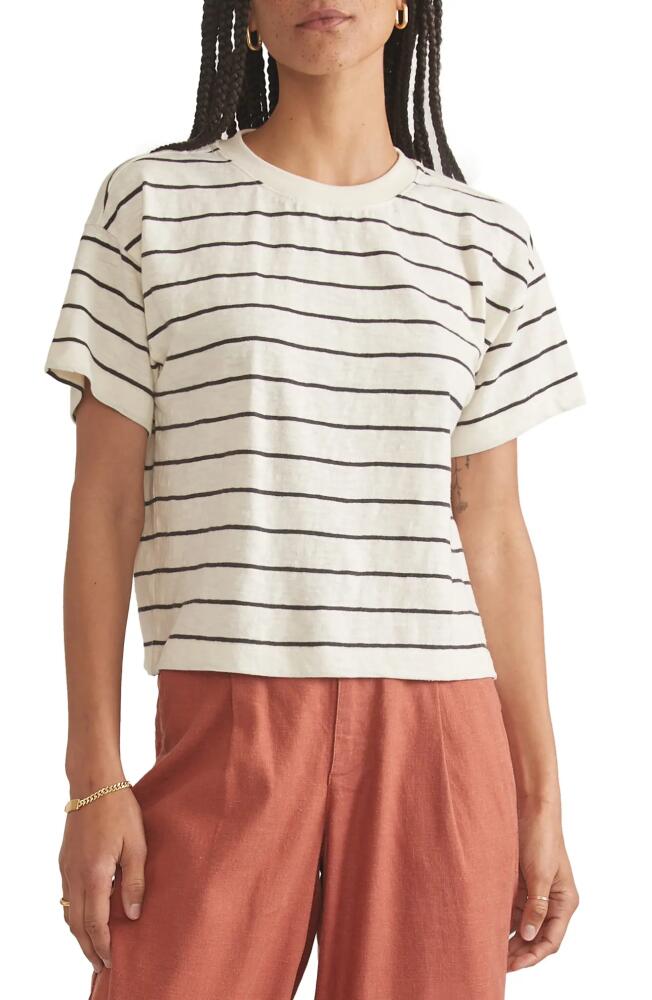 Marine Layer Cotton Slub Jersey Crop T-Shirt in White/Black Stripe Cover