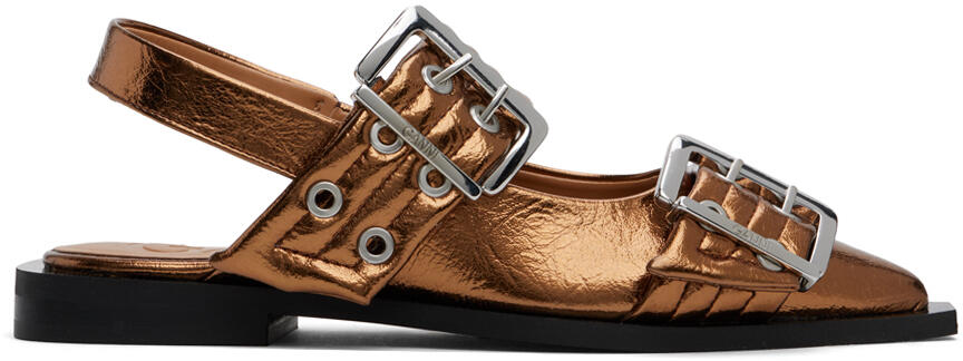 GANNI Copper Metallic Buckle Ballerina Flats Cover