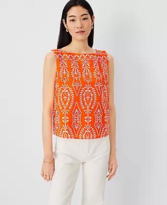 Ann Taylor Petite Cotton Eyelet Boatneck Tank Top Cover