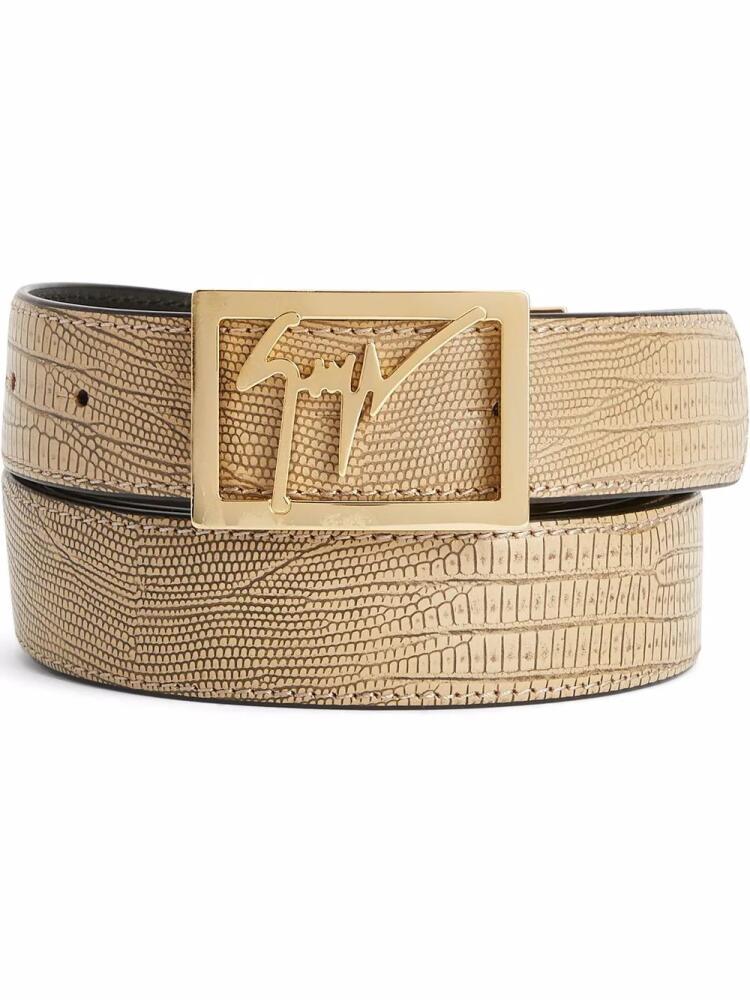 Giuseppe Zanotti Linum logo-buckle leather belt - Neutrals Cover