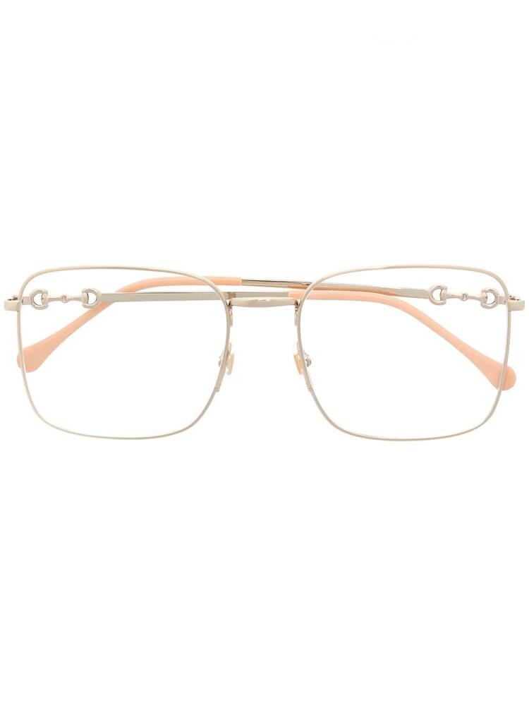 Gucci Eyewear Horsebit detail square-frame glasses - Gold Cover