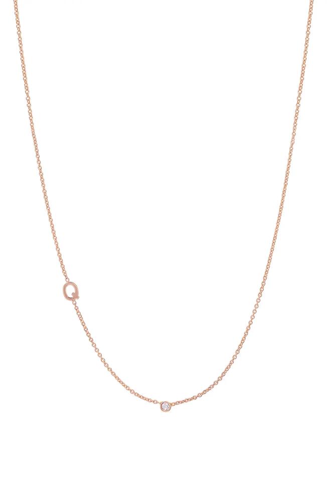 BYCHARI Small Asymmetric Initial & Diamond Pendant Necklace in 14K Rose Gold-Q Cover