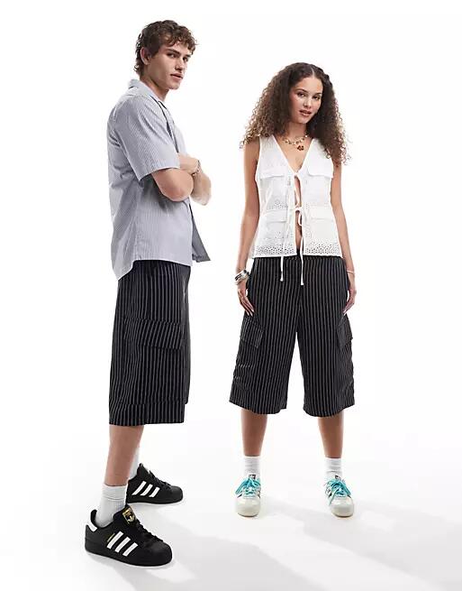 Reclaimed Vintage unisex oversized shorts in black stripe-Multi Cover