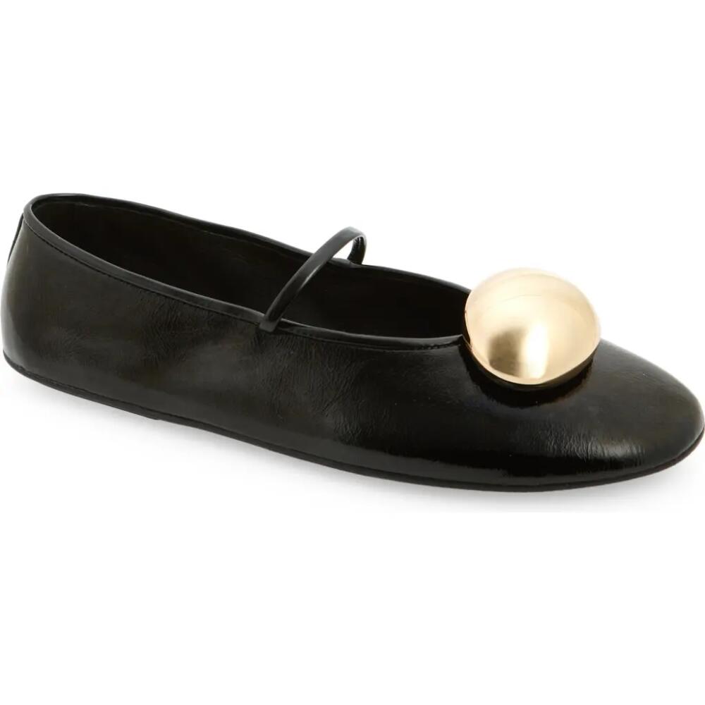 Jeffrey Campbell Balle-Orn Mary Jane Flat in Black Crinkle Patent Gold Cover