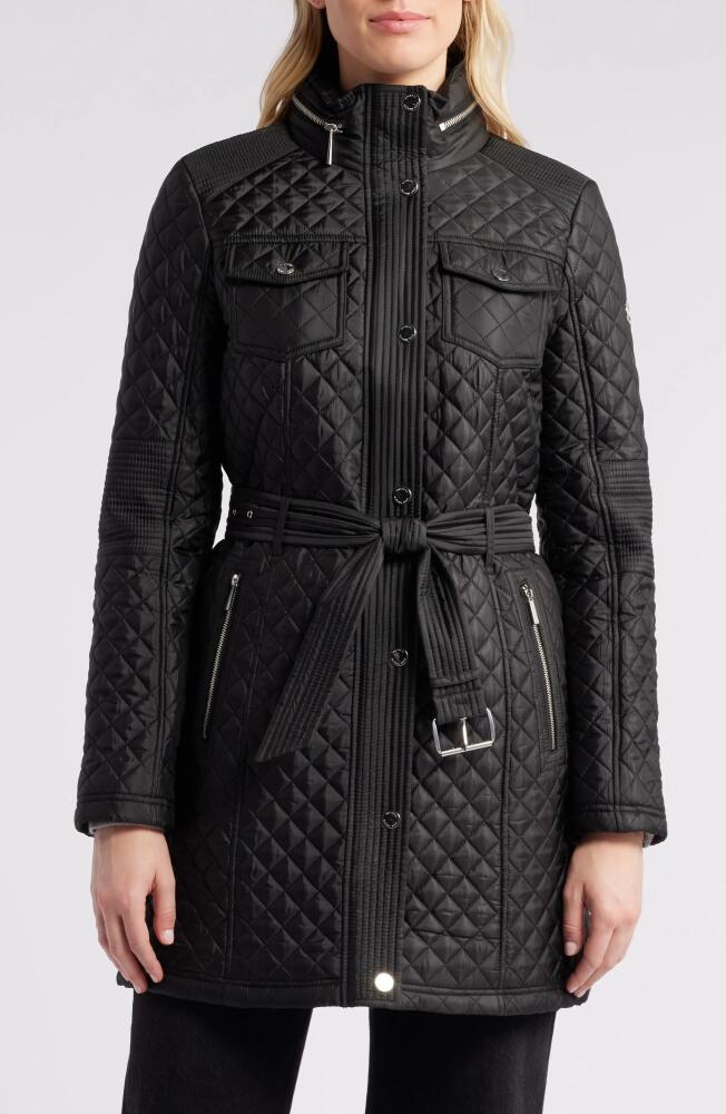 Michael Kors Belted Diamond Quilted Jacket with Stowaway Hood in Black Cover