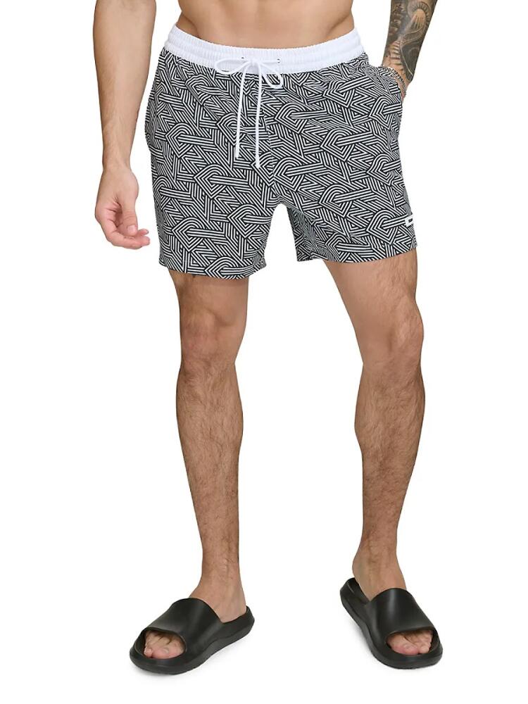 DKNY Men's Standard Fit Flat Front Swim Shorts - Crosswalk Cover