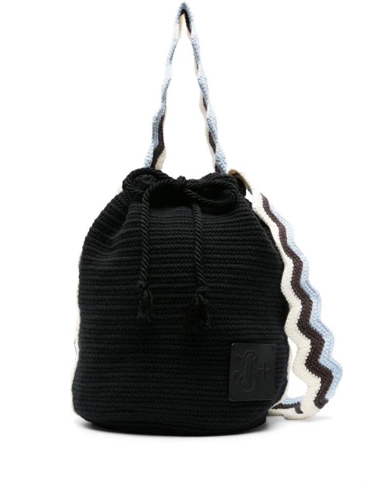 Jil Sander zigzag-stripe knitted bucket bag - Black Cover