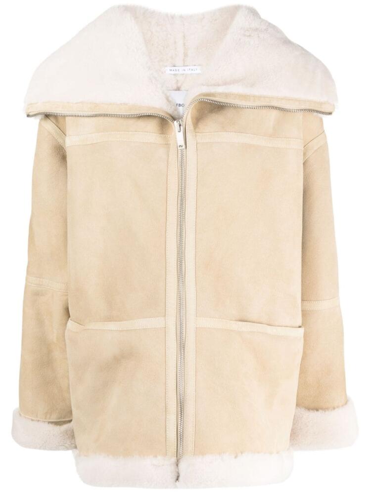 Halfboy panelled zip-up suede jacket - Neutrals Cover