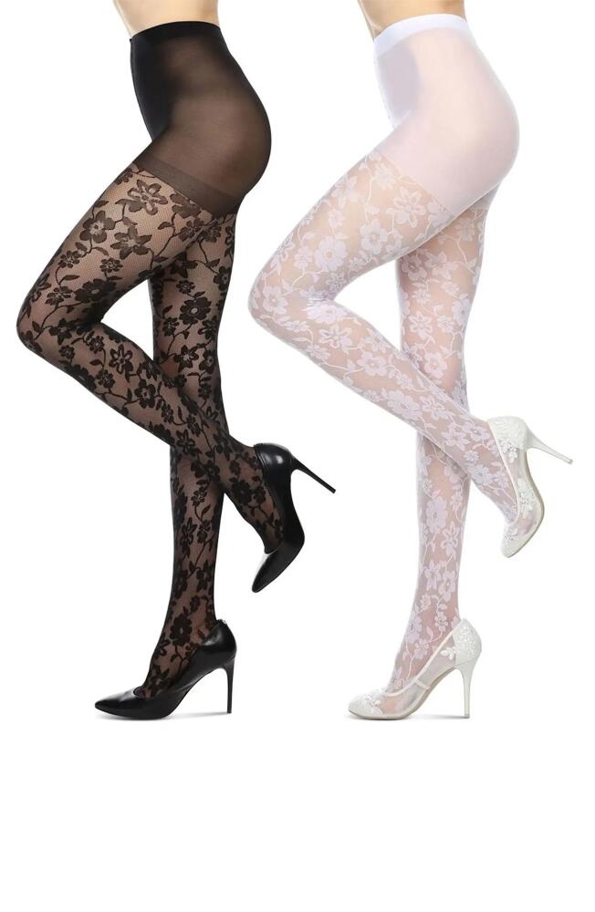 MeMoi Floral Assorted 2-Pack Sheer Tights in Black-White Cover