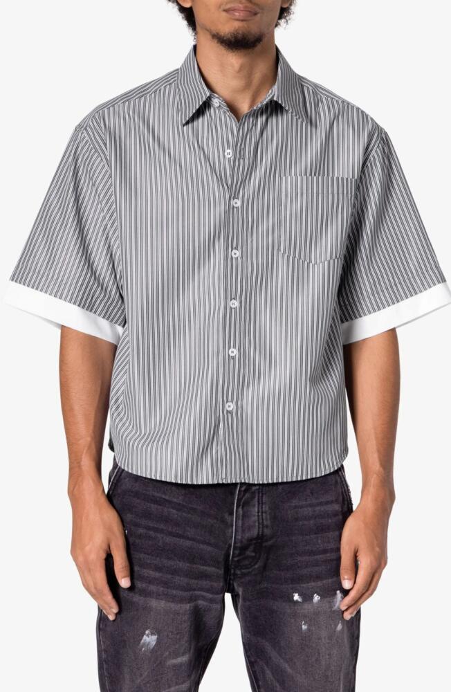 mnml Oversize Stripe Short Sleeve Button-Up Shirt in Black Cover