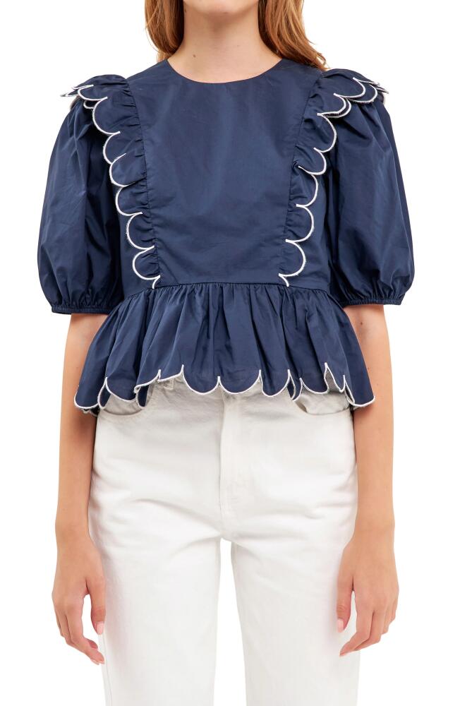 English Factory Contrast Scalloped Trim Cotton Top in Navy/White Cover