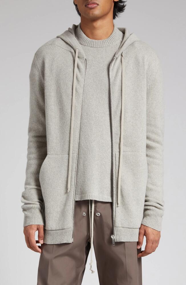 Rick Owens Cashmere & Wool Zip Hoodie Sweater in Pearl Cover