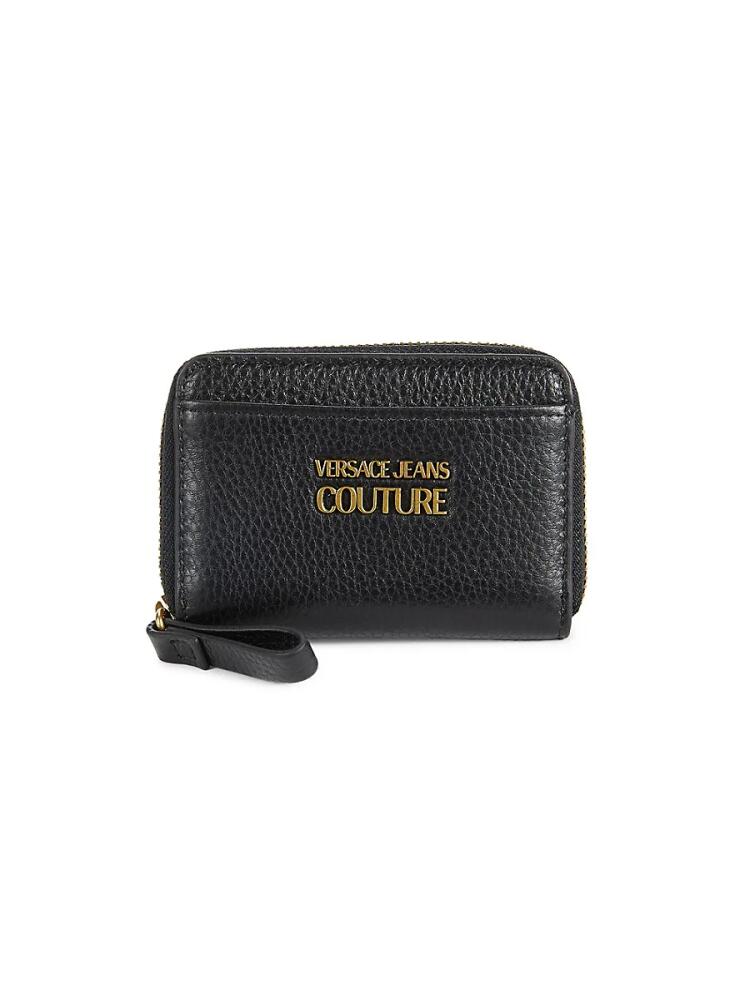 Versace Jeans Couture Men's Logo Zip Around Leather Wallet - Black Gold Cover