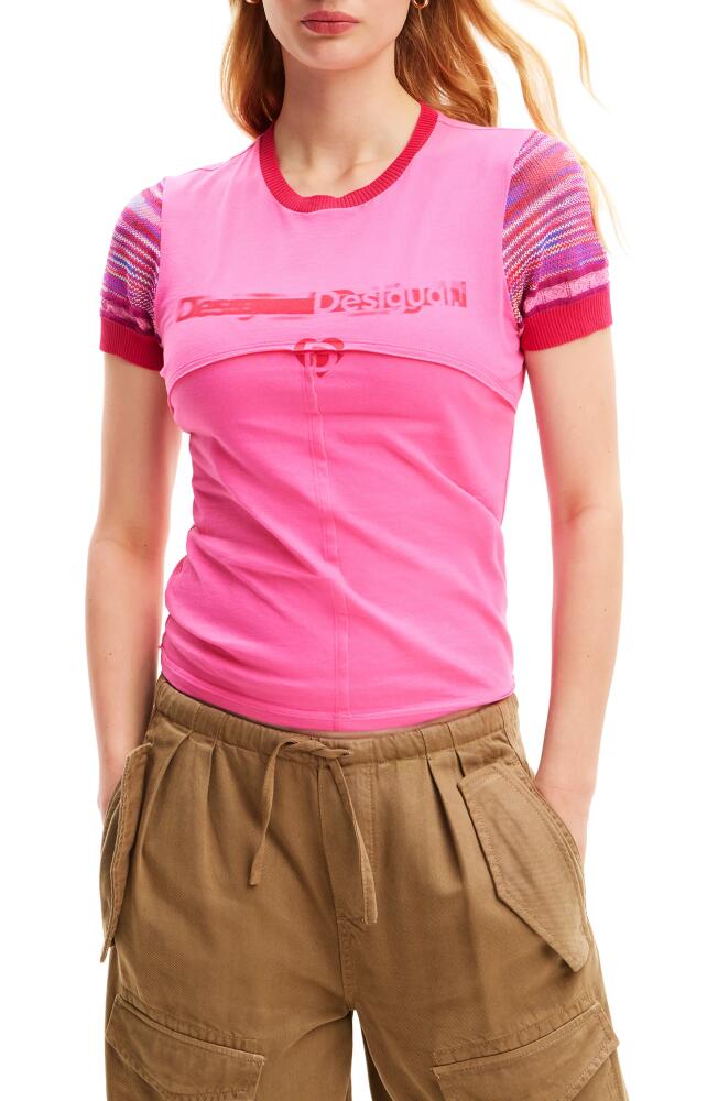 Desigual Seamed Logo T-Shirt in Pink/Red Cover