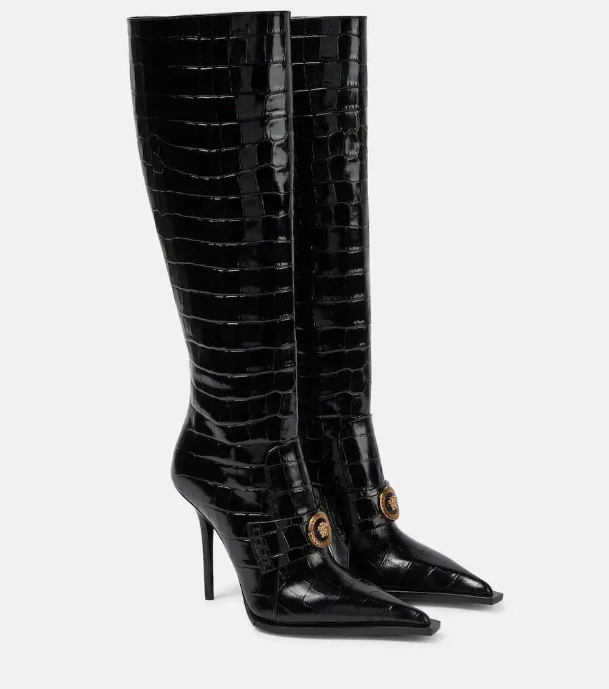 Versace Croc-effect patent leather knee-high boots Cover