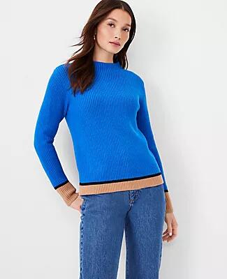 Ann Taylor Petite Colorblocked Mock Neck Sweater Cover