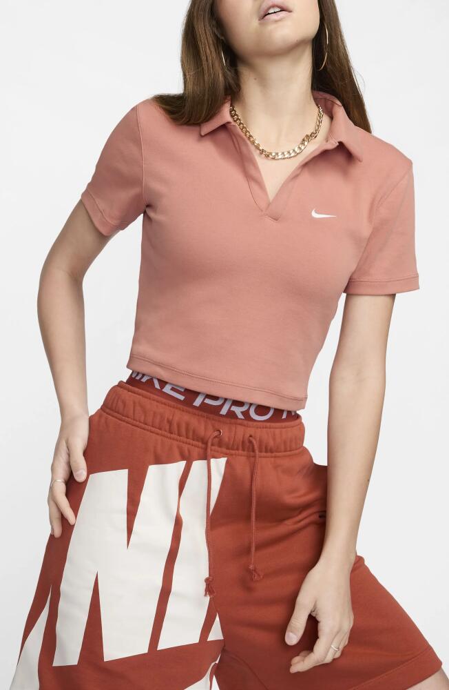 Nike Essentials Stretch Crop Polo in Terra Blush/Sail Cover