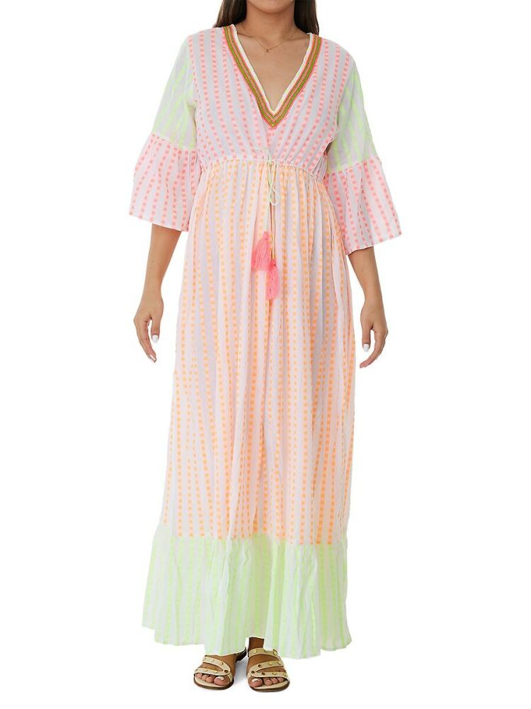 Ranee's Women's Beaded Gingham Maxi Beach Coverup - Neon Cover