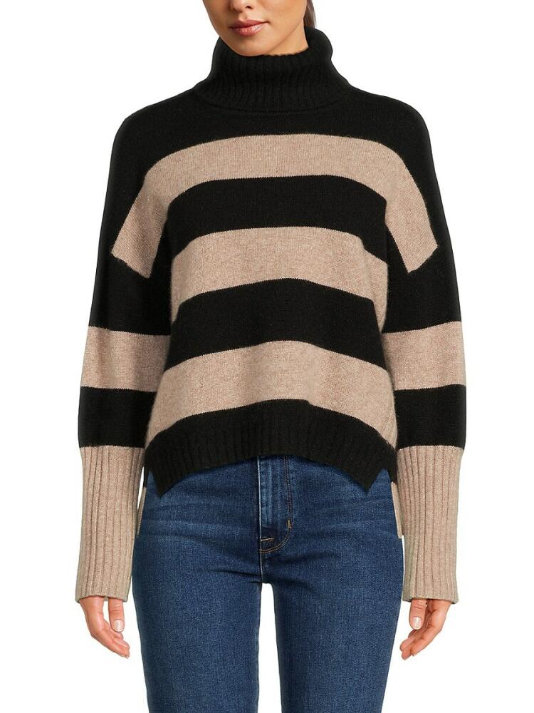 Design 365 Women's Striped Cashmere Turtleneck Sweater - Black Combo Cover