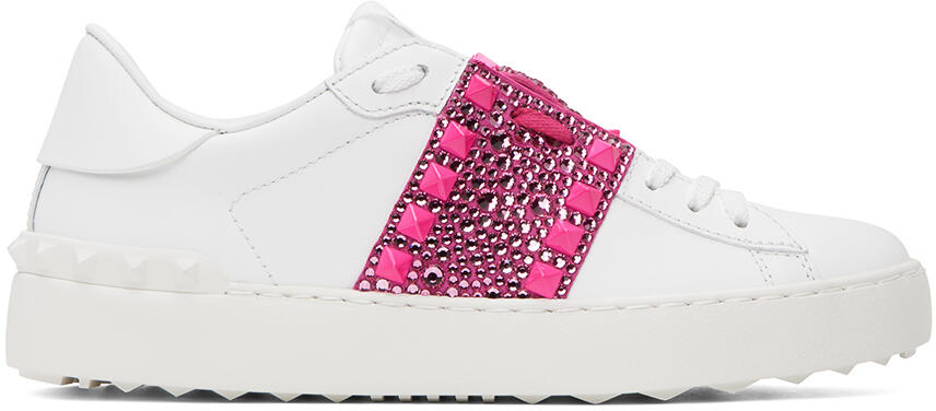 Valentino Garavani White & Pink Rockstud Untitled Sneakers Cover