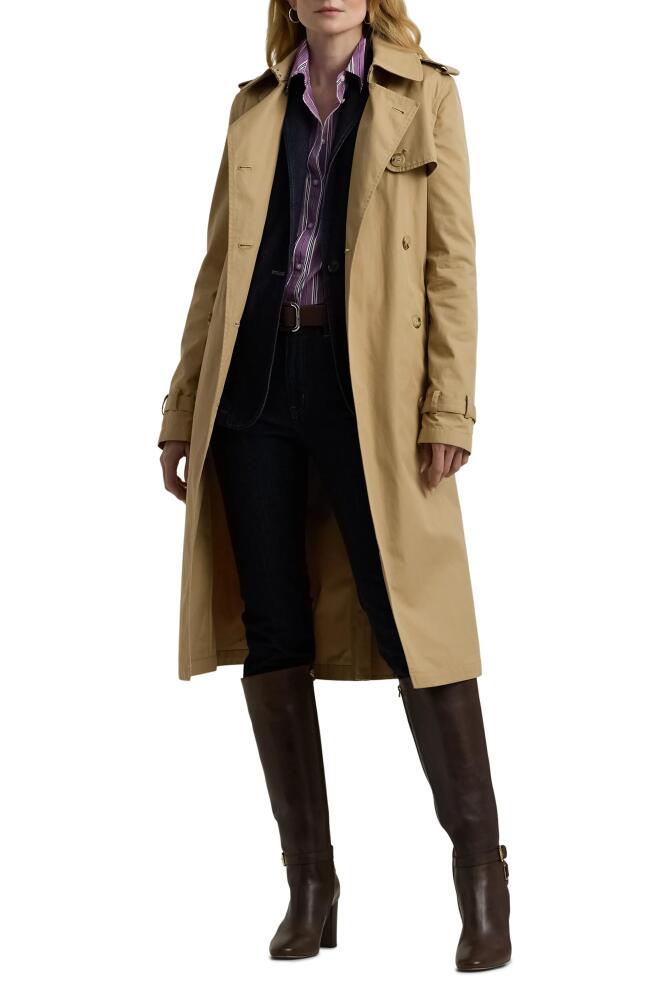 Lauren Ralph Lauren Water Repellent Belted Twill Trench Trench Coat in Birch Tan Cover