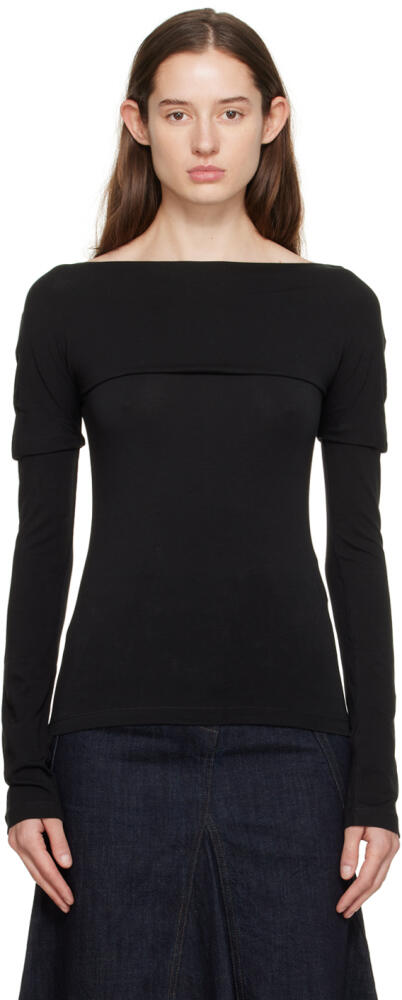 LOW CLASSIC Black Boat Neck Long Sleeve T-Shirt Cover