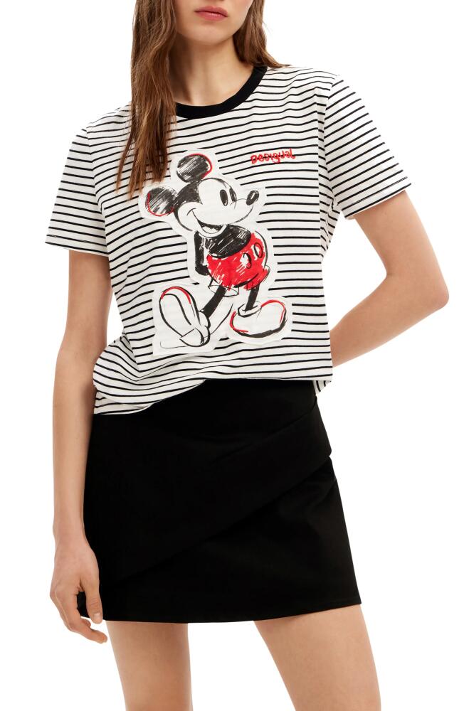 Desigual Embellished Mickey Mouse Appliqué Cotton T-Shirt in White Cover